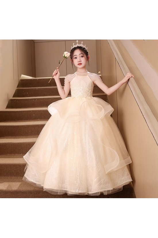 Cute Pink Princess Sparkly Tulle Flower Girl Dresses with Beads XF101004