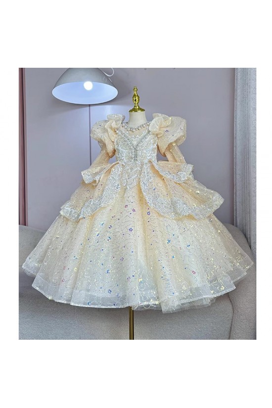 Kids Girls' Flower Girl Dress Party Dress Solid Color Long Sleeves Formal Performance Wedding Mesh Princess Tulle Dress Flower Girl's Dress Spring Fall Winter 2-12 XF101005