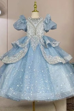 Kids Girls' Flower Girl Dress Party Dress Solid Color Short Sleeves Formal Performance Wedding Mesh Princess Tulle Dress Flower Girl's Dress Spring Fall Winter 2-12 XF101006