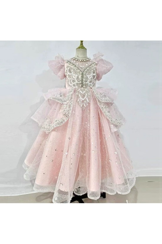 Kids Girls' Flower Girl Dress Party Dress Solid Color Short Sleeves Formal Performance Wedding Mesh Princess Tulle Dress Flower Girl's Dress Spring Fall Winter 2-12 XF101006
