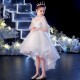 High Low White Tulle Flower Girl Dresses Wedding Party Dresses with Short Sleeves XF101009