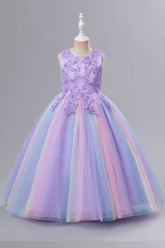 Kids Girls' Princess Tulle Dress Sleeveless Flower Girl Dresses Performance Birthday Party Dress XF101013
