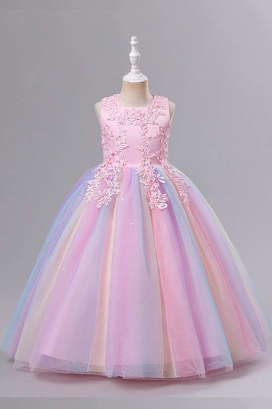 Kids Girls' Princess Tulle Dress Sleeveless Flower Girl Dresses Performance Birthday Party Dress XF101013