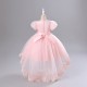 Princess High Low Puff Sleeves Tulle Lace Flower Girl Dresses Performance Birthday Party Dress XF101015