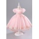 Princess High Low Puff Sleeves Tulle Lace Flower Girl Dresses Performance Birthday Party Dress XF101015