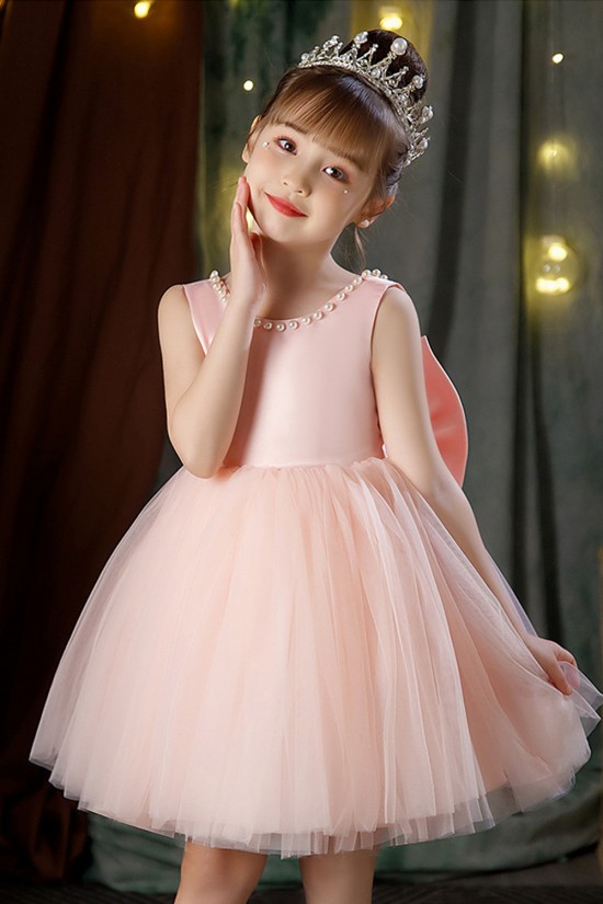 Princess Tulle and Satin Flower Girl Dresses Birthday Party Dress with Bow XF101024