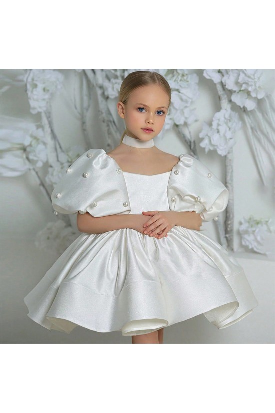 Cute Kids Girls' Ruched Puff Sleeves Flower Girl Dresses Solid Color Short Sleeve Formal Wedding Party Dresses XF101026 Cute Kids Girls' Ruched Puff Sleeves Flower Girl Dresses Solid Color Short Sleeve Formal Wedding Party Dresses XF101026