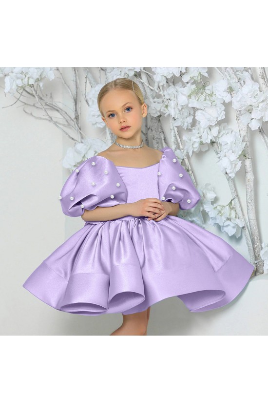 Cute Kids Girls' Ruched Puff Sleeves Flower Girl Dresses Solid Color Short Sleeve Formal Wedding Party Dresses XF101026 Cute Kids Girls' Ruched Puff Sleeves Flower Girl Dresses Solid Color Short Sleeve Formal Wedding Party Dresses XF101026