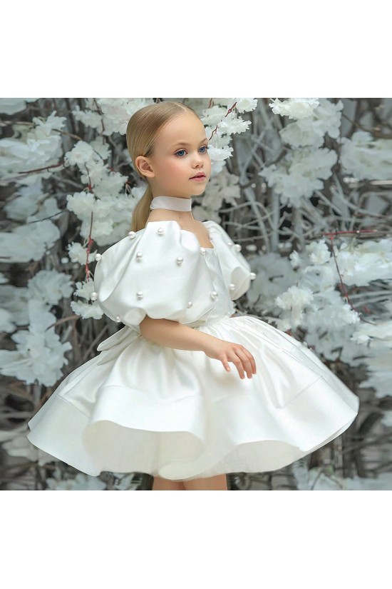 Cute Kids Girls' Ruched Puff Sleeves Flower Girl Dresses Solid Color Short Sleeve Formal Wedding Party Dresses XF101026 Cute Kids Girls' Ruched Puff Sleeves Flower Girl Dresses Solid Color Short Sleeve Formal Wedding Party Dresses XF101026