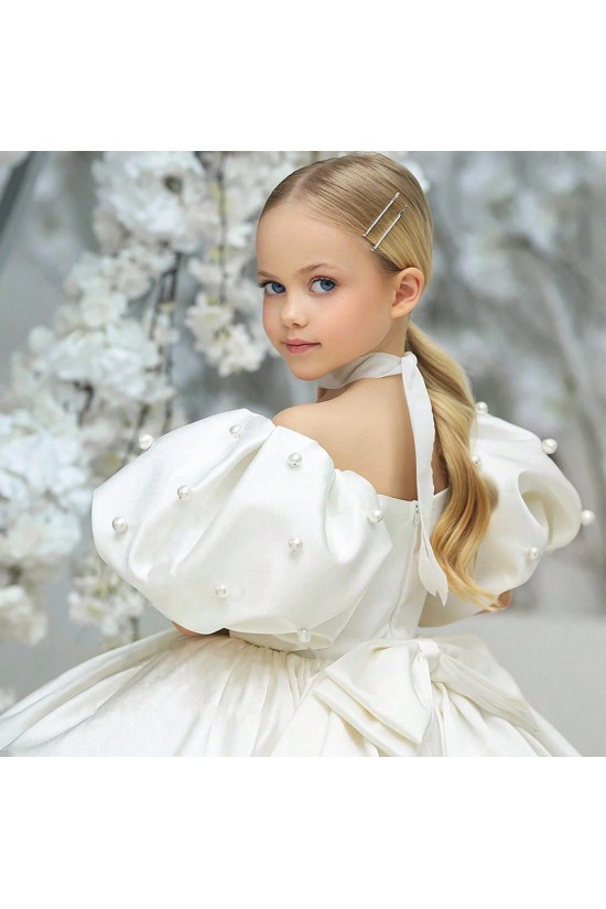 Cute Kids Girls' Ruched Puff Sleeves Flower Girl Dresses Solid Color Short Sleeve Formal Wedding Party Dresses XF101026 Cute Kids Girls' Ruched Puff Sleeves Flower Girl Dresses Solid Color Short Sleeve Formal Wedding Party Dresses XF101026