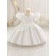 Girls Light Blue Satin Princess Dress with Puffed Sleeves and Floral Lace Appliques Formal Wedding Party Pageant Gown for Toddler Flower Girl Dresses XF101028