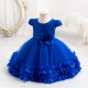 Girls Royal Blue Lace Tulle Flower Girl Dresses with 3D Floral DetailsFormal Wedding Party Pageant Gown for Toddler XF101029