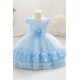 Blush Pink Lace Tulle Flower Girl Dresses with 3D Floral Waist Accent and Petal Trim Formal Wedding Pageant Gown for Toddler Girls XF101031