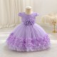 Blush Pink Lace Tulle Flower Girl Dresses with 3D Floral Waist Accent and Petal Trim Formal Wedding Pageant Gown for Toddler Girls XF101031