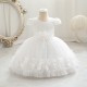 Blush Pink Lace Tulle Flower Girl Dresses with 3D Floral Waist Accent and Petal Trim Formal Wedding Pageant Gown for Toddler Girls XF101031