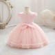 Blush Pink Lace Tulle Flower Girl Dresses with 3D Floral Waist Accent and Petal Trim Formal Wedding Pageant Gown for Toddler Girls XF101031