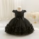 Blush Pink Lace Tulle Flower Girl Dresses with 3D Floral Waist Accent and Petal Trim Formal Wedding Pageant Gown for Toddler Girls XF101031
