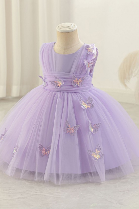 Lavender Purple Tulle Princess Dress with Sequin Butterfly Appliques Formal Wedding Pageant Gown for Toddler Girls Flower Girl Dresses XF101032