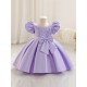 Toddler Light Blue Puffy Sleeve Princess Dress Satin Flower Girl Dresses for Wedding Party XF101034
