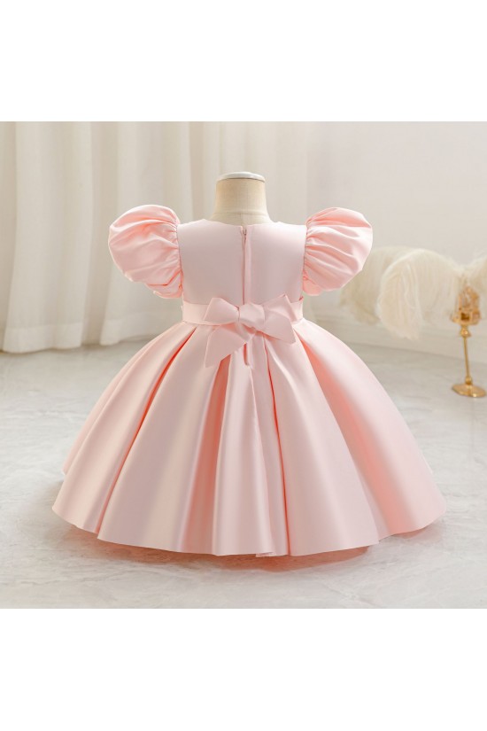 Toddler Light Blue Puffy Sleeve Princess Dress Satin Flower Girl Dresses for Wedding Party XF101034