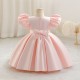 Toddler Light Blue Puffy Sleeve Princess Dress Satin Flower Girl Dresses for Wedding Party XF101034