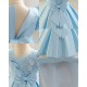 Toddler Light Blue Puffy Sleeve Princess Dress Satin Flower Girl Dresses for Wedding Party XF101034