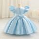 Toddler Light Blue Puffy Sleeve Princess Dress Satin Flower Girl Dresses for Wedding Party XF101034
