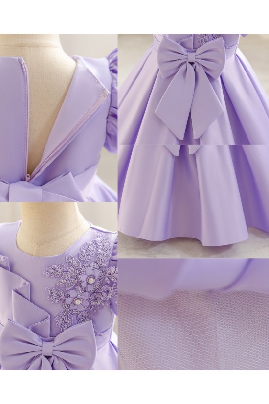 Toddler Light Blue Puffy Sleeve Princess Dress Satin Flower Girl Dresses for Wedding Party XF101034
