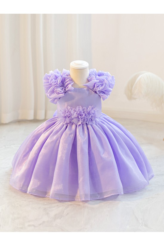 Luxury Pink Ruffled Organza Princess Dress for Baby Girls Floral Applique Formal Party Gown Flower Girl Dresses XF101035