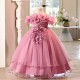 Purple Off-the-Shoulder Tulle Princess Dress Floral Applique Girls Gown Flower Girl Dresses for Wedding Pageant Party XF101036