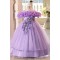 Purple Off-the-Shoulder Tulle Princess Dress Floral Applique Girls Gown Flower Girl Dresses for Wedding Pageant Party XF101036