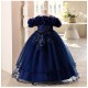 Purple Off-the-Shoulder Tulle Princess Dress Floral Applique Girls Gown Flower Girl Dresses for Wedding Pageant Party XF101036