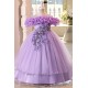 Purple Off-the-Shoulder Tulle Princess Dress Floral Applique Girls Gown Flower Girl Dresses for Wedding Pageant Party XF101036