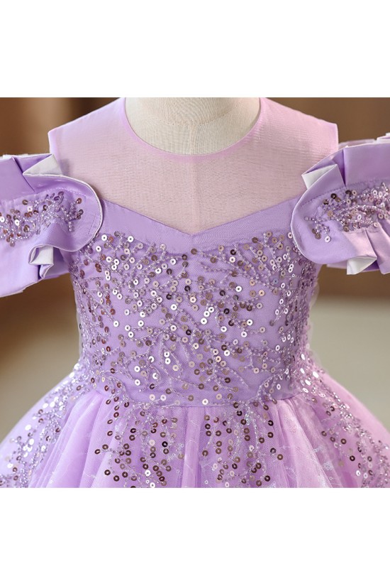 Luxury Champagne Sparkly Tulle Princess Dresses Sequin Embellished Girls Formal Gowns Flower Girl Dresses XF101040