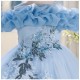 Pink Off-the-Shoulder Floral Tulle Princess Dress Ruffled Girls Gown for Wedding Pageant Flower Girl Dresses XF101039