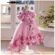 Pink Off-the-Shoulder Floral Tulle Princess Dress Ruffled Girls Gown for Wedding Pageant Flower Girl Dresses XF101039
