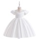 White Satin Puffed Sleeve Princess Dress Pleated Bodice Girls Gown for Wedding Birthday Party Flower Girl Dresses XF101043