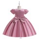 White Satin Puffed Sleeve Princess Dress Pleated Bodice Girls Gown for Wedding Birthday Party Flower Girl Dresses XF101043