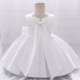 White Satin Sleeveless Square Neck Flower Girl Dresses with Big Bow XF101044