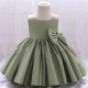 White Satin Sleeveless Square Neck Flower Girl Dresses with Big Bow XF101044