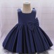 White Satin Sleeveless Square Neck Flower Girl Dresses with Big Bow XF101044