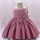 White Satin Sleeveless Square Neck Flower Girl Dresses with Big Bow XF101044