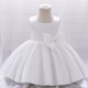 White Satin Sleeveless Square Neck Flower Girl Dresses with Big Bow XF101044