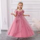 Pink Puffed Sleeve Tulle Princess Dress Floral Flower Girl Dresses XF101045