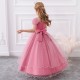 Pink Puffed Sleeve Tulle Princess Dress Floral Flower Girl Dresses XF101045