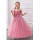 Pink Puffed Sleeve Tulle Princess Dress Floral Flower Girl Dresses XF101045