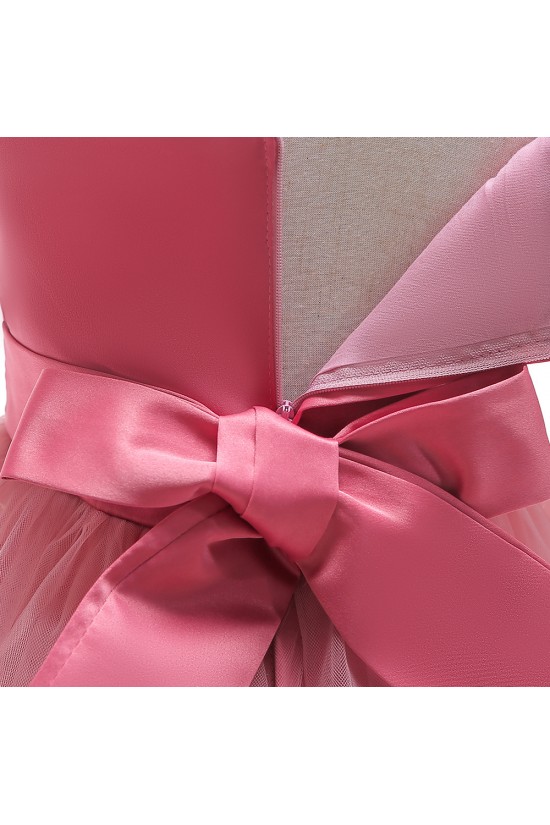 Pink Puffed Sleeve Tulle Princess Dress Floral Flower Girl Dresses XF101045