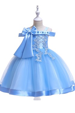 3-10 Years Kids Party Dresses for Girls Flower Wedding Dress with Bow Flower Girl Dresses XF101046