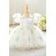 Cute White Floral Embroidered Toddler Princess Tulle Dress Puff Sleeve Flower Girl Dresses XF101048