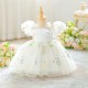 Cute White Floral Embroidered Toddler Princess Tulle Dress Puff Sleeve Flower Girl Dresses XF101048